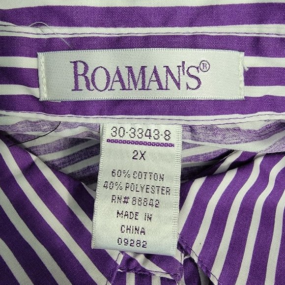 Roaman's Top Plus Size 2X Collared Striped Button Front Long Sleeve Purple - Picture 6 of 6